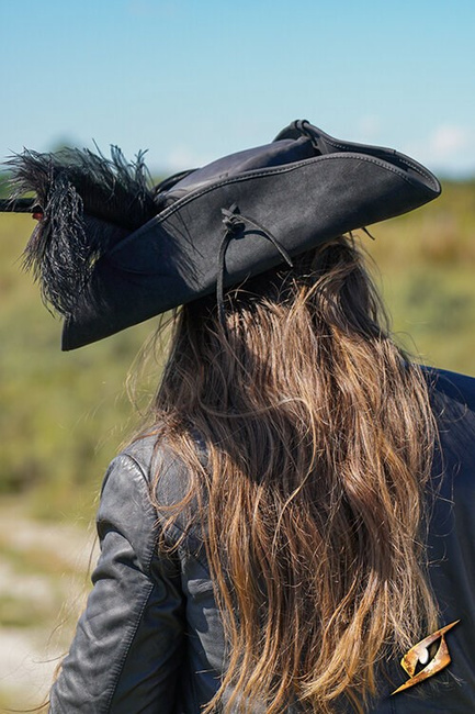 Simple Leather Pirate Tricorn Hat - Black