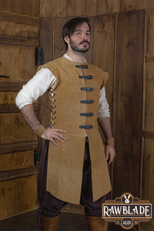 Jules long Leather Jerkin - Light brown