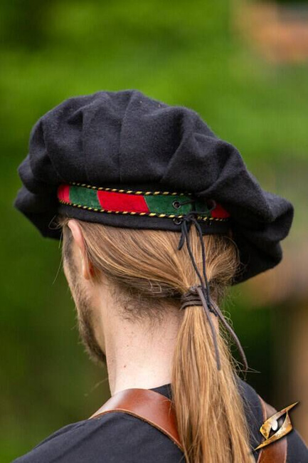 Wool Minstrel Hat - Red/Green - wełniany beret