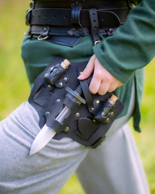 Trinity Holster For Throwing Daggers - Black - skórzany panel udowy