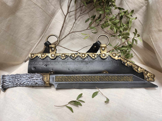 Seax - Knotted blade - Antler handle - Gold