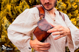 Leather wand holster - Black/Smooth - pokrowiec na różdżkę