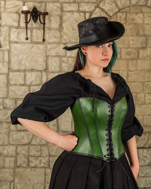 Tamara Leather Bodice Green - skórzany gorset