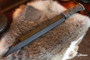 Seax - Knotted blade - Antler handle - Gold