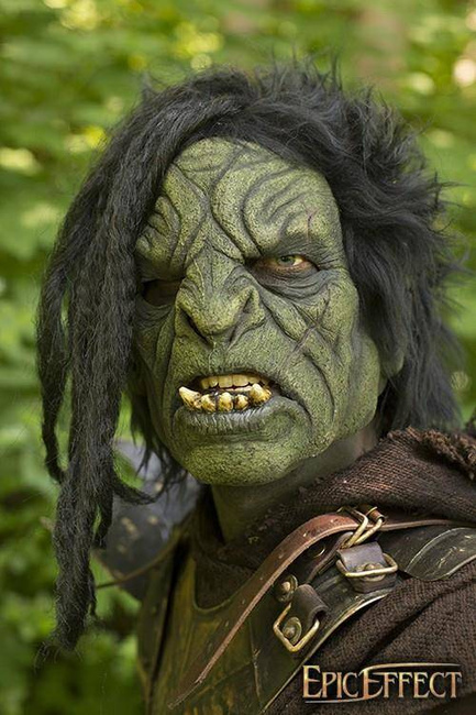 Orc Brute w. Hair - Green / maska lateksowa Dziki Ork.