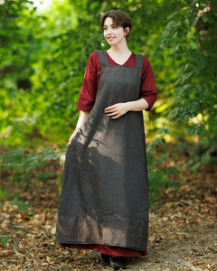 Alva Apron Dress Herringbone Brown - suknia fartuchowa