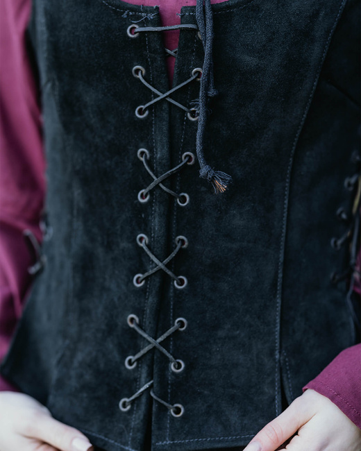 Caty Leather Bodice Black - zamszowa kamizelka gorsetowa