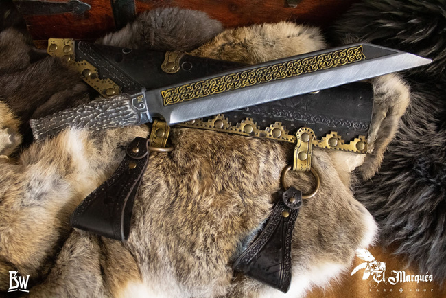 Seax - Knotted blade - Antler handle - Silver