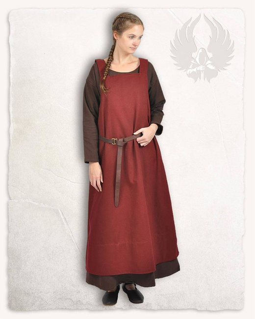 Lientje Apron Dress Red - płócienna długa suknia fartuchowa