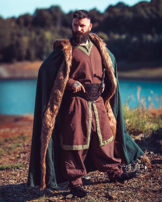 Aaron Cloak with fur - Green - płócienna peleryna