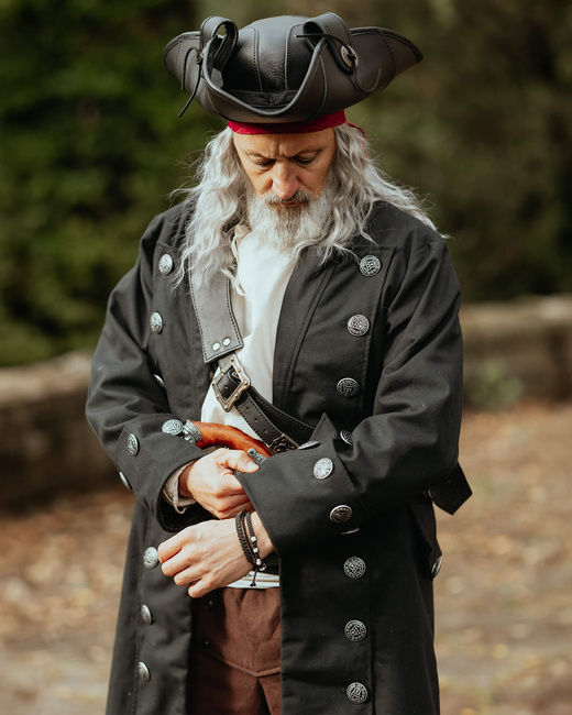 Captain Chad Buccaneer Coat canvas - Black - bawełniany płaszcz
