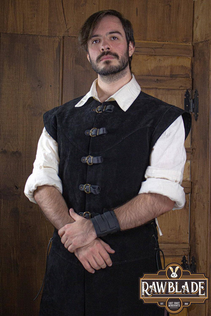 Jules long Leather Jerkin - Black