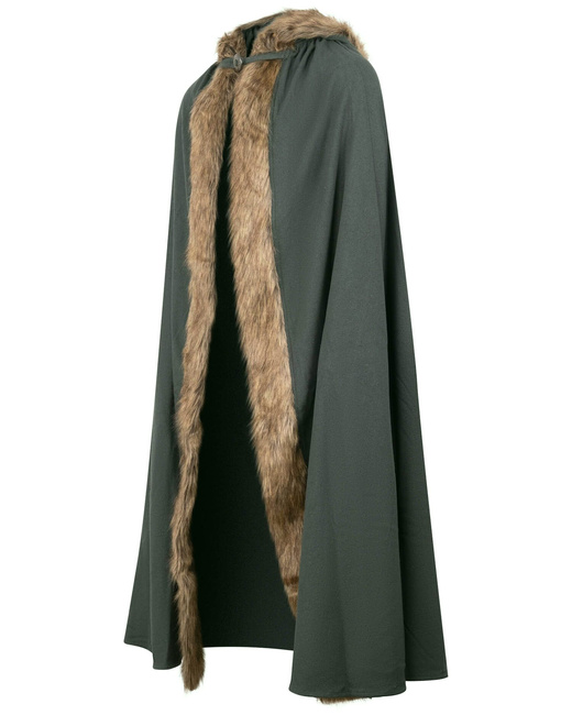 Aaron Cloak with fur - Green - płócienna peleryna