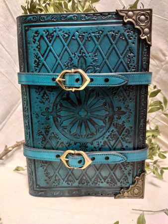 Leather Grimoire - Blue/Gold - skórzana księga/notatnik
