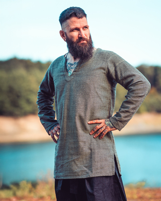 Tronde Tunic Herringbone Olive-Green - bawełniana tunika