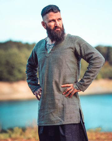 Tronde Tunic Herringbone Olive-Green - bawełniana tunika