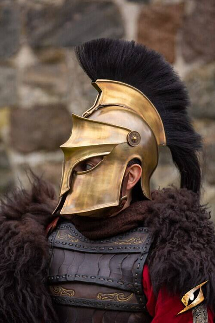 Corinthian Helmet w/Plume - Brass/Black - hełm koryncki z pióropuszem