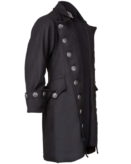 Captain Chad Buccaneer Coat Wool - Black - wełniany płaszcz