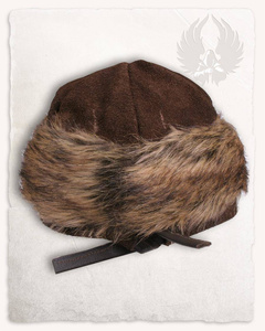 Ragi fur cap suede brown - Skórzana czapka z futrem