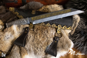 Seax - Knotted blade - Antler handle - Gold