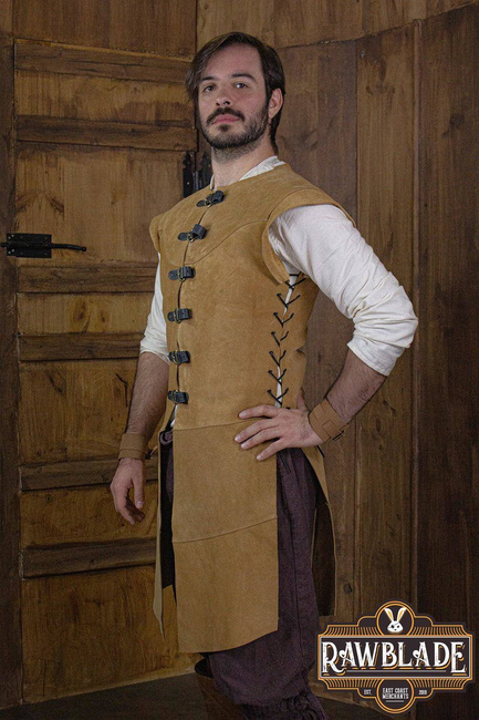 Jules long Leather Jerkin - Light brown