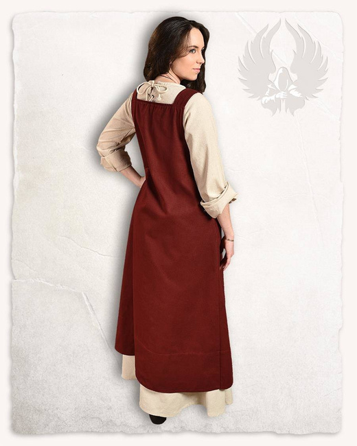 Lientje Apron Dress Bordeaux - płócienna długa suknia fartuchowa