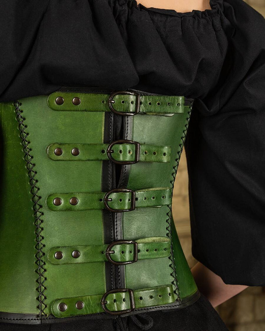 Tamara Leather Bodice Green - skórzany gorset