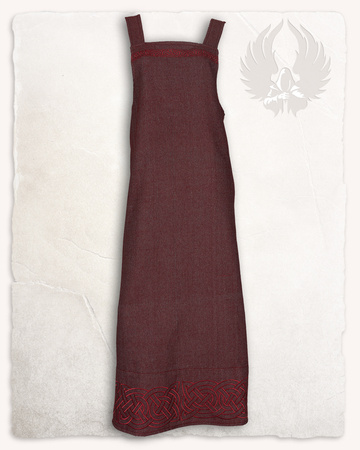 Alva Apron Dress Herringbone Bordeaux - suknia fartuchowa
