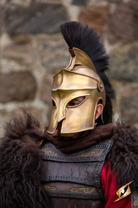 Corinthian Helmet w/Plume - Brass/Black - hełm koryncki z pióropuszem