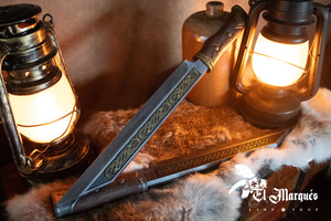 Seax - Dragon blade - Wooden handle - Gold
