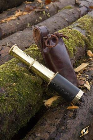 Telescope with leather pouch - Brass