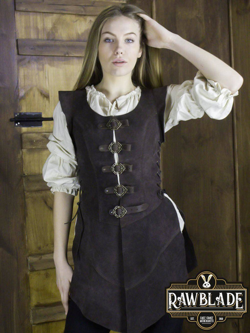 Julienne Leather  Jerkin Long - Brown