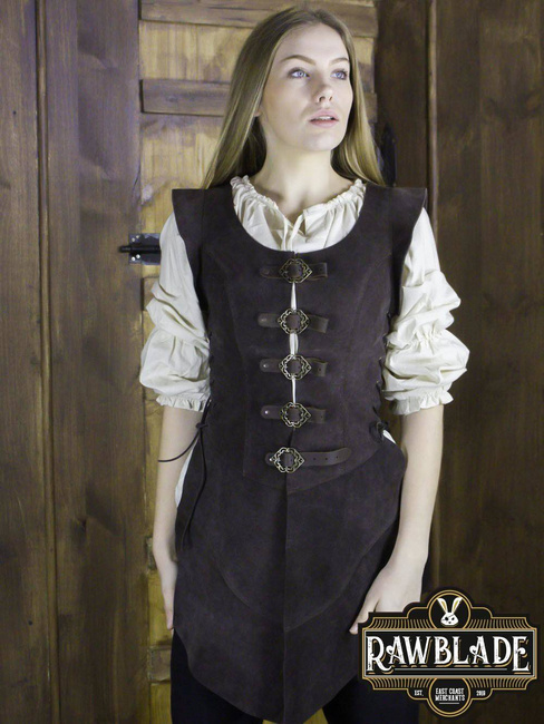 Julienne Leather  Jerkin Long - Brown