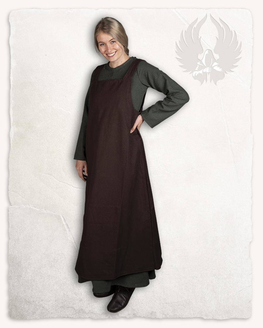 Lientje Apron Dress Brown - płócienna długa suknia fartuchowa