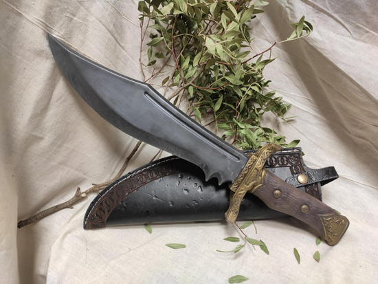 Bowie dagger - Curved blade - Wooden handle - Gold