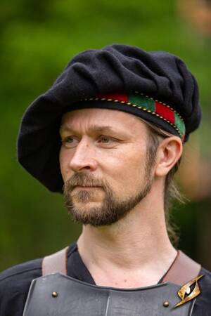 Wool Minstrel Hat - Red/Green - wełniany beret