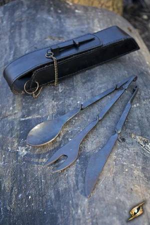 Cutlery w. Leather Hanger - Black