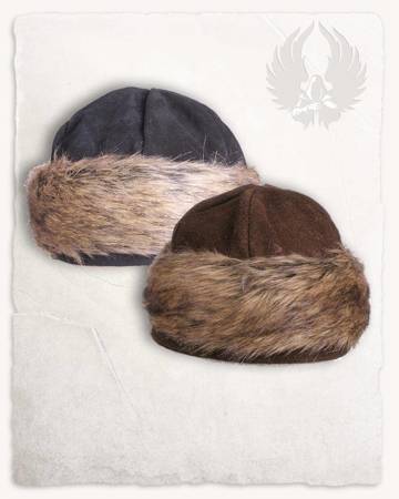 Ragi Fur Cap Suede Black - skórzana czapka z futrem