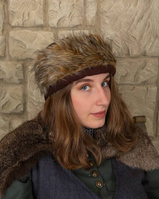 Ragi Fur Cap Wool Brown - Wełniana czapka z futrem