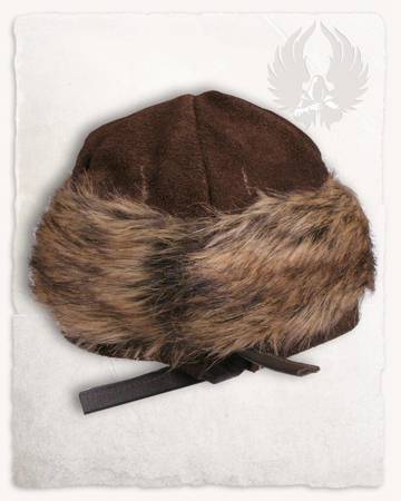 Ragi fur cap suede brown - Skórzana czapka z futrem