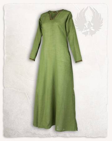 Rikke Dress Wool Moss Green/Brown - lniana suknia